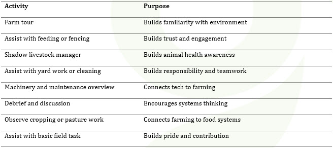 Work experience activity and purpose