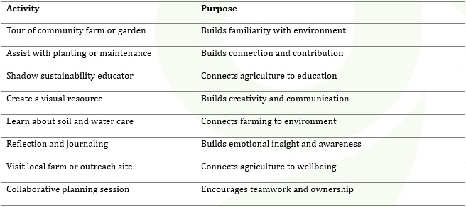 Work experience activity and purpose